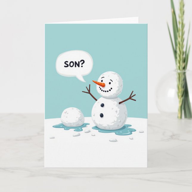 Snömannen Son Smälter Roligt Julkort Kort (Framsida)