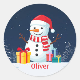Snömannen Söt Personlig Jul Högtid Runt Klistermärke