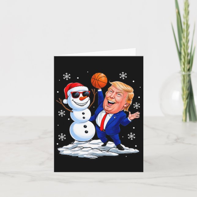 Snömannen spelar basket med Trump julskämt Kort (Framsida)