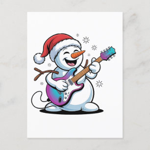 Snömannen spelar elgitarr elektrisk rock jul inbjudan vykort