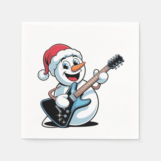 Snömannen spelar elgitarr Santa jul Pappersservett (Framsidan)