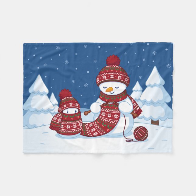 Snömannen stickar julskärf fleecefilt (Framsidan (Horisontell))