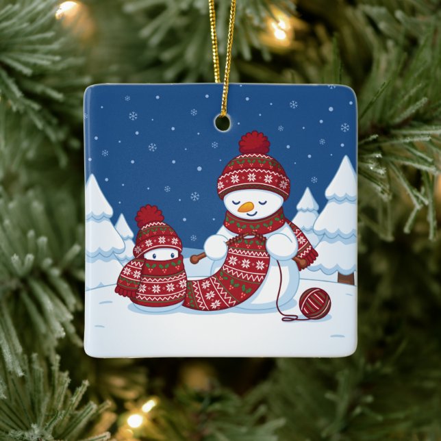 Snömannen stickar julskärf julgransprydnad keramik (Träd)