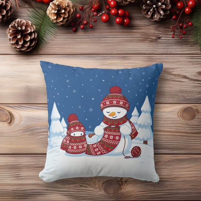Snömannen stickar julskärp kudde (Skapare uppladdad)