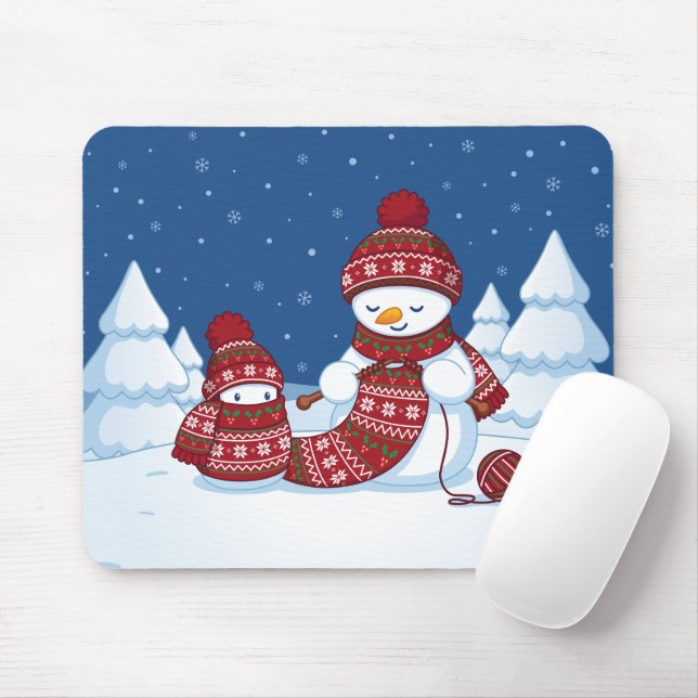 Snömannen stickar julskärp musmatta (Med mus)