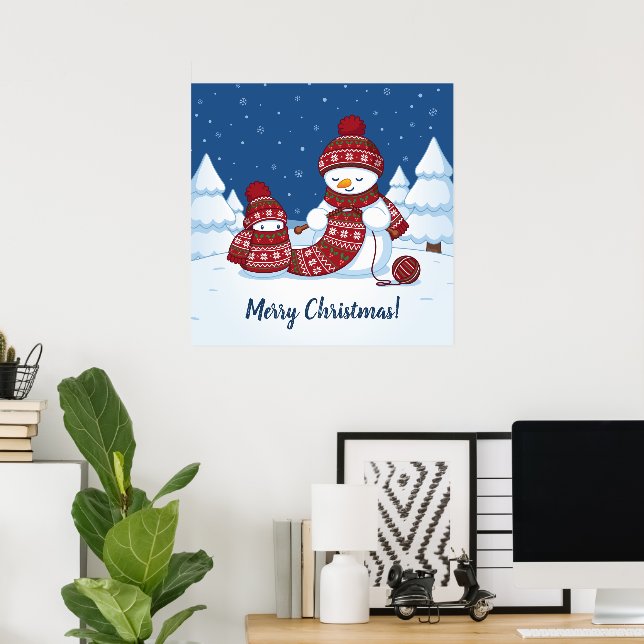 Snömannen stickar julskärp poster (Hemmakontoret)