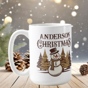 Snömannen Tallträds Familjenamn Jul Kaffemugg