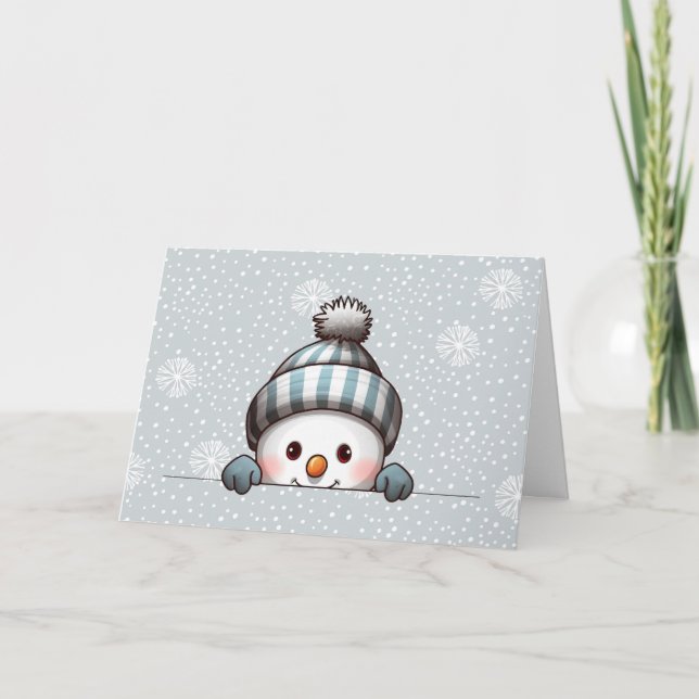 Snömannen tittar Personlig julkort Kort (Framsida)