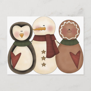 Snömannen vänner-gingubröd man,penguin vykort