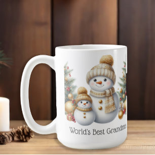 Snömannen Världens Bästa Mormor Guld Grön Jul Kaffemugg