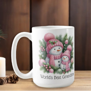Snömannen Världens Bästa Mormor Rosa Grön Jul Kaffemugg
