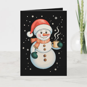 Snömannen Varmt Kaffe Tomte Hatt Vinter Jul Xmas Kort