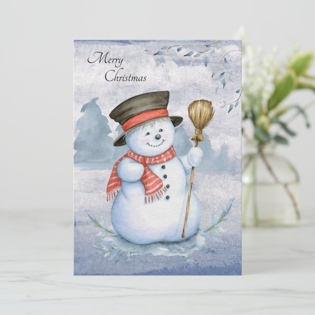 Snömannen Vattenfärg Modern Glad Jul Julkort (Stående Fram)