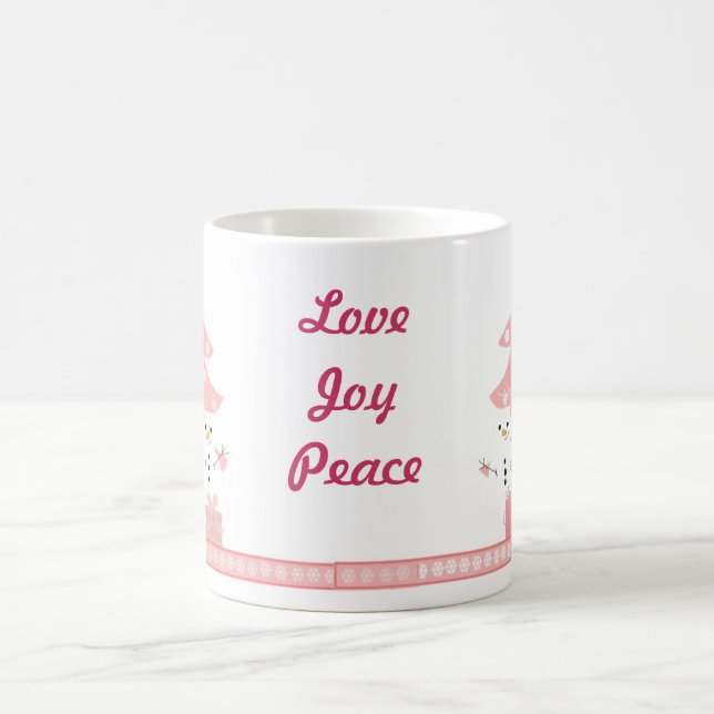 Snömannen vid ett rosa julgran kaffemugg (Center)