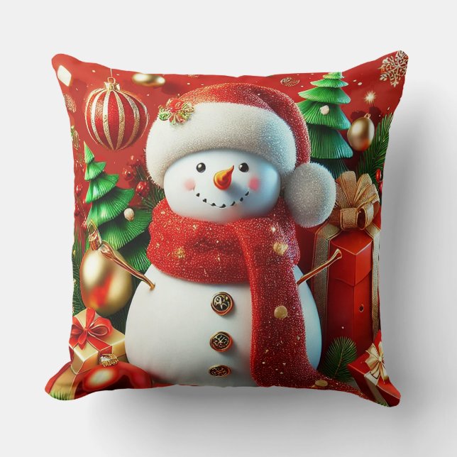 Snömannen vinter Glädjerik Jul Karaktär Kudde (Framsida)