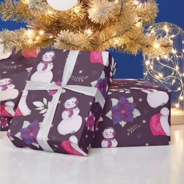 Snömannen Vinter Grönska Lila Modern Jul Presentpapper (Helgdagar)