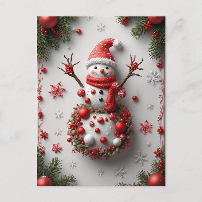 🎄 Snömannen Vinter Tall Magi ❄️ Festlig Högtid Vykort (Framsida)