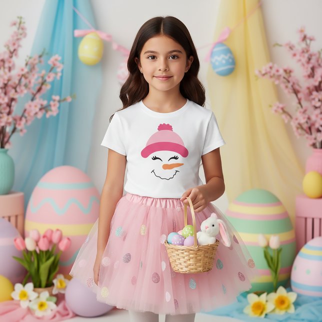 Snömannens ansikte med rosa hatt t-shirt för barn (Skapare uppladdad)