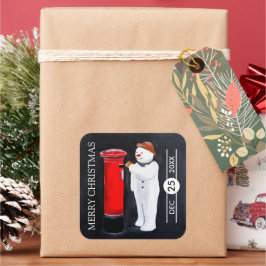 Snömannens brev till tomte jul fyrkantigt klistermärke