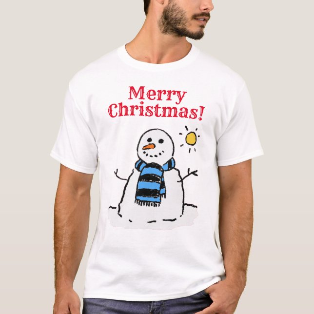 Snömannens design med hälsning. Jul T Shirt (Framsida)