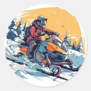 Snömobilt tema med Sunset Birthday Sticker Runt Klistermärke