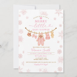 Snonwflakes Clothesline Merry Little Baby Shower Inbjudningar