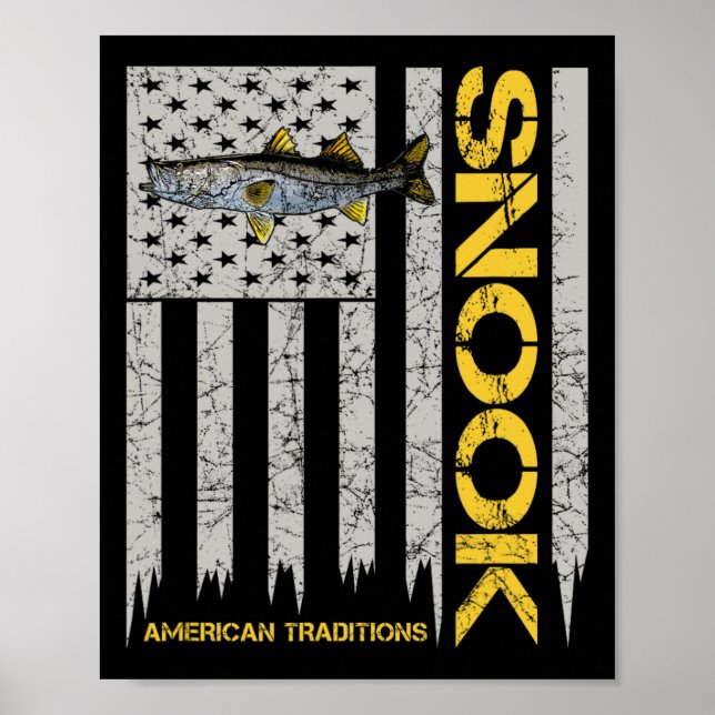 Snook Fisherman - Vintage Style American Flag Snoo Poster (Framsidan)