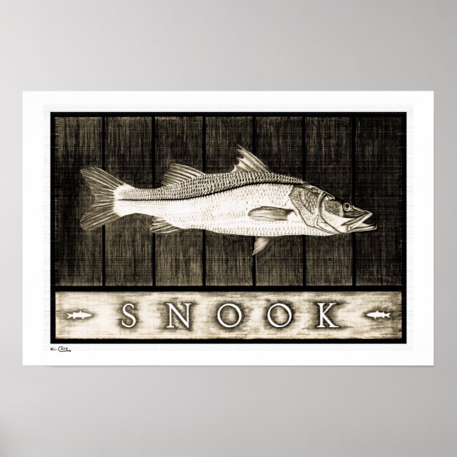 Snook Vintage B&W Poster, Skriver ut och Ramar Poster (Framsidan)