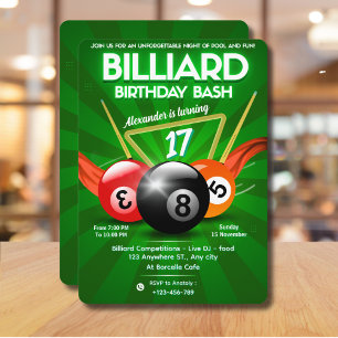 Snooker Bassäng Bord Billiards Födelsedagsfest Inbjudningar
