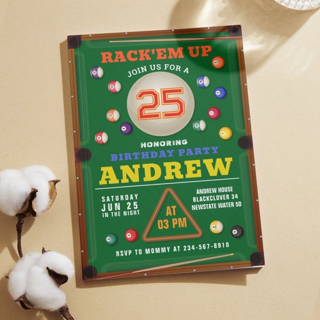 Snooker Bassäng Födelsedagsfest inbjudan (Snooker Invitation Pool Birthday)