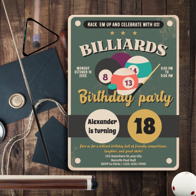 Snooker Bassäng Födelsedagsfest inbjudan Billiards (Skapare uppladdad)