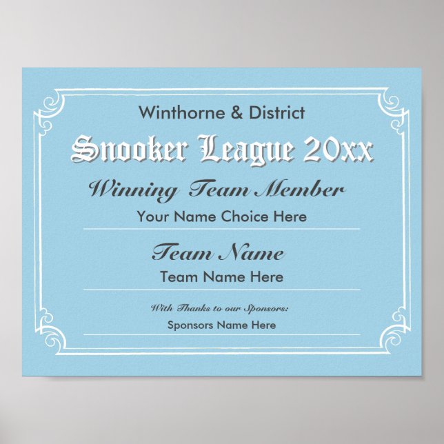Snooker Competition Certificate Poster (Framsidan)