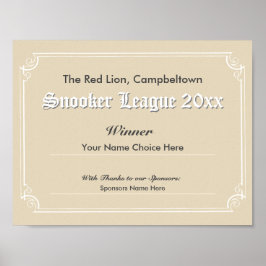 Snooker Competition Winner' Certificate Poster