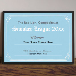 Snooker Competition Winner' Certificate Poster
