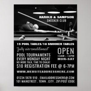 Snooker Klubb Porträtt, Bassäng, Snooker Klubb Adv Poster