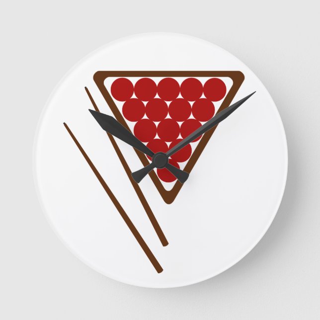 Snookerkugge- och Snookerstickrepliker Rund Klocka (Framsida)