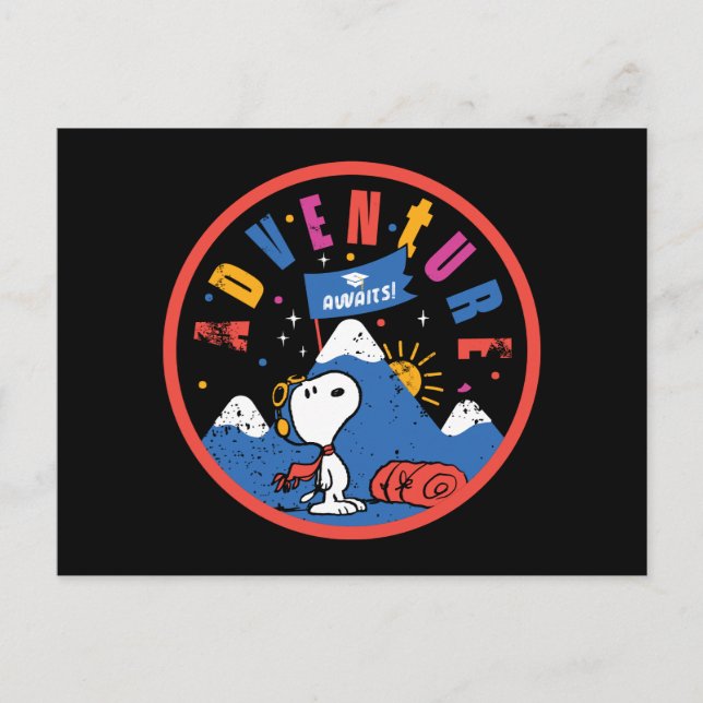 Snoopy Adventure Awaits Graduation Mountain Design Vykort (Framsida)