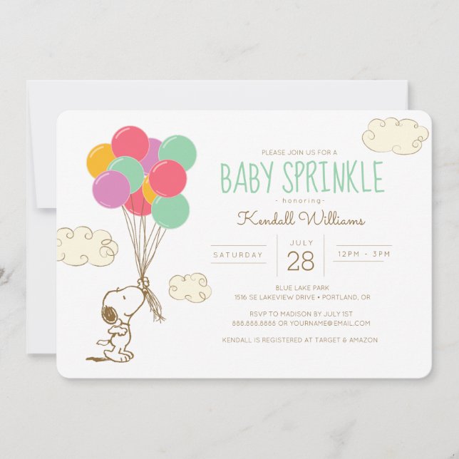 Snoopy and Balloons Baby Sprinkle Inbjudningar (Framsida)