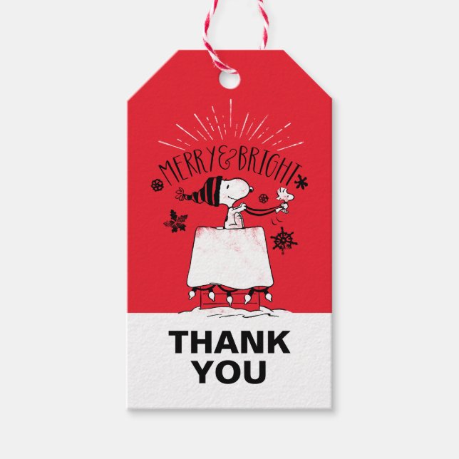 Snoopy and Woodstock - Merry & Bright Presentetikett (Framsidan)