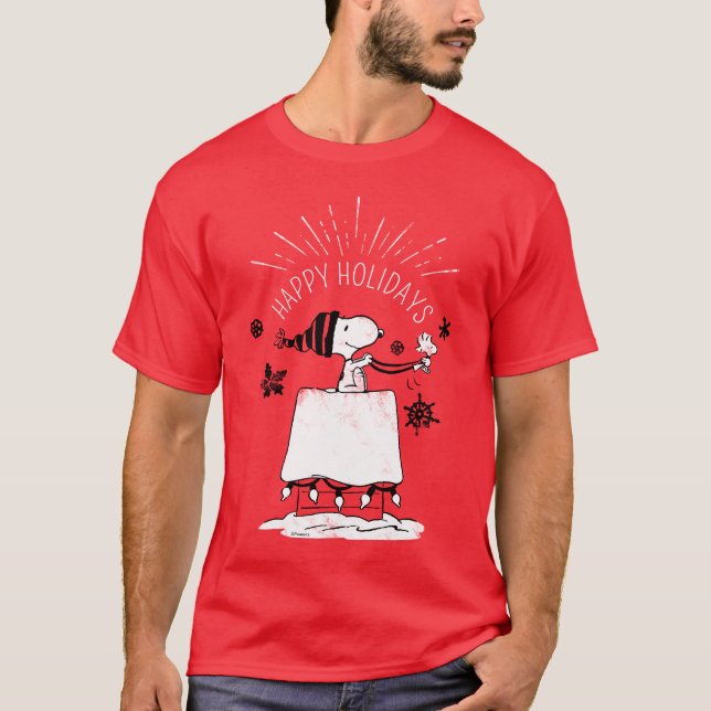 Snoopy and Woodstock - Merry & Bright T Shirt (Framsida)