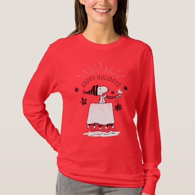 Snoopy and Woodstock - Merry & Bright T Shirt (Framsida)