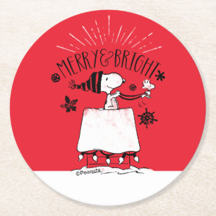 Snoopy and Woodstock - Merry & Bright Underlägg Papper Rund
