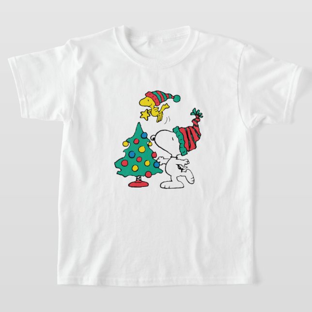 snoopy and woodstock on christmas t shirt (Laydown)