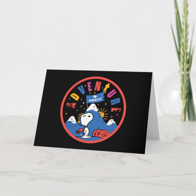 Snoopy Äventyr Väntar Examen Bergsdesign Kort (Framsida)