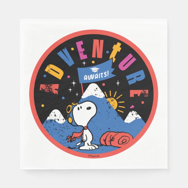 Snoopy Äventyr Väntar Examen Bergsdesign Pappersservett (Framsidan)
