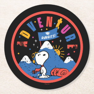 Snoopy Äventyr Väntar Examen Bergsdesign Underlägg Papper Rund