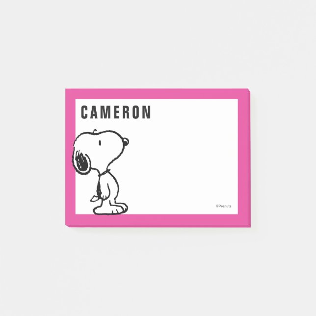 Snoopy Black & Magenta | Lägg till ditt namn Post-it Block (Framsida)