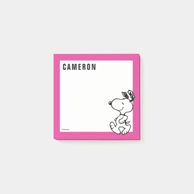 Snoopy Black & Magenta | Lägg till ditt namn Post-it Block (Framsida)