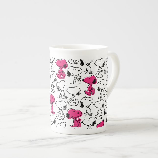Snoopy Black & Magenta Mönster Benporslin Mugg (Framsida höger)