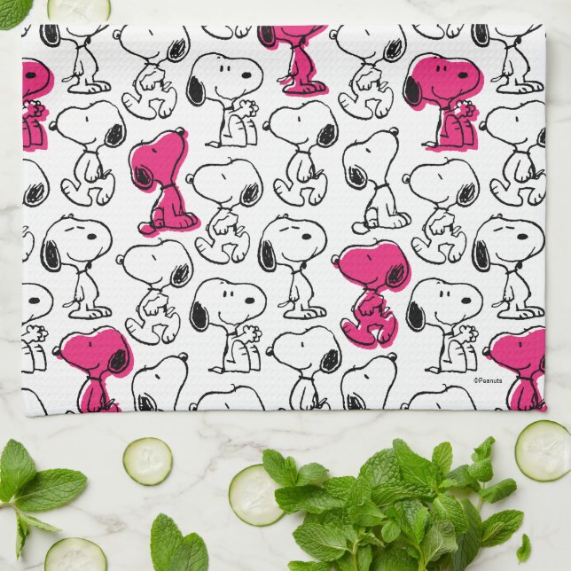 Snoopy Black & Magenta Mönster Kökshandduk (Vikta)